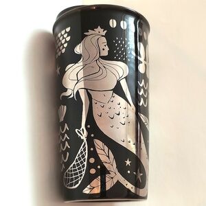 Starbucks Iconic Siren Mermaid Ceramic Latte Mug with Lid, Brown & Silver